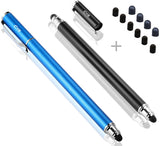 Bargains Depot (2 Pcs) [New Upgraded][0.18-inch Small Tip Series] 2-in-1 Stylus/Styli 5.5-inch L with 10 Replacement Rubber Tips -Black/Blue
