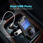 VicTsing Upgraded Bluetooth FM Transmitter for Car, Power Off Switch, Music Player Support USB Flash Drive /Micro SD Card /AUX Input, Wireless Radio Transmitter with 1.44'' Display, Dual USB - Black