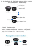 pehael 3-in-1 Clip On 180 Degree Fish Eye Lens Plus 0.67X Wide Angle Plus 10X Macro Lens, Universal HD Camera Lens Kit for iPhone 6S/6S Plus/6/Se/5/5S/Samsung/Blackberry