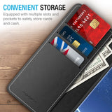 Maxboost Note 8 Wallet Case [Folio Style] [Stand Feature] mWallet Series for Samsung Galaxy Note8 (2017) [Black] Protective Credit Card Leather Flip Cover [Card Slot + Side Pocket] Magnetic Closure