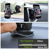 2 in 1 Car Phone Holder, Wuedozue Universal Dashboard Air Vent Car Cell Phone Mount with 360 Rotating[Adjustable Distance] Windshield Cradle for iPhone XS/X/8/7/ Samsung Galaxy S9 and More (Black)