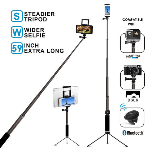 Bluetooth Selfie Stick with Tripod, Remote 59Inch MFW Extendable Monopod with Tripod Stand for iPhone X/XS max/XR/XS/8/7/6/Plus,Tablet,Samsung S7/S8/S9,Android,GoPro Cameras