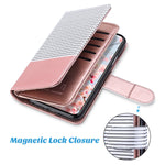 ULAK Wallet Case for iPhone Xs 5.8 Inch 2018, iPhone X 2017, Premium PU Leather Case with Credit Card Holders Magnetic Closure Flip Cover, Rose Gold/Black and White Stripes