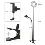 MeeQee Cell Phone Holder with Selfie Ring Light for Live Stream, Dimmable 3 Light Mode with Flexible Arms Phone Clip Holder Lazy Bracket Desk Lamp for Makeup, Youtube, Bedroom, Office, Kitchen - Black