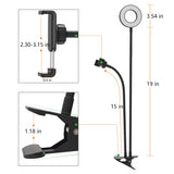 MeeQee Cell Phone Holder with Selfie Ring Light for Live Stream, Dimmable 3 Light Mode with Flexible Arms Phone Clip Holder Lazy Bracket Desk Lamp for Makeup, Youtube, Bedroom, Office, Kitchen - Black