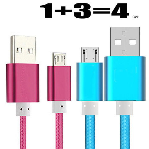 [4Pack]Micro-USB Cable,iBarbe Nylon Braided 5FT for Amazon Kindle Fire Tablets,HD,Fire HD 8 10,HDX 8.9" Paperwhite Voyage Oasis Reader Tap Playstation 4 Xbox One,WiFi 3G USB Data Sync Cable-rose+blue