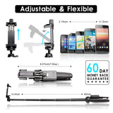 Selfie Stick Tripod Bluetooth, Extendable Flexible Selfie Stick Tripod with Detachable Wireless Remote, Compatible with iPhone Xs Max/XS/XR/iPhone X/iPhone 8/8Plus/iPhone 7/iPhone 6/6s/6 Plus/Galaxy