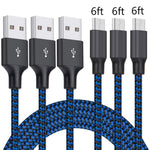 Micro USB Cable, 3Pack 6FT Android Charger Cord Long Nylon Braided Sync and Fast Charging Cables Compatible Samsung Galaxy S6 S7 Edge, Kindle, Android & Windows Smartphones, Xbox, PS4 and More-Blue