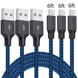 Micro USB Cable, 3Pack 6FT Android Charger Cord Long Nylon Braided Sync and Fast Charging Cables Compatible Samsung Galaxy S6 S7 Edge, Kindle, Android & Windows Smartphones, Xbox, PS4 and More-Blue