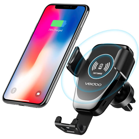 Wireless Car Charger, Veidoo 10W Qi-Certified Gravity Wireless Fast Charge Car Mount Air Vent Phone Holder Compatible with Mobile Phone S7 edge/S8/S10/S9+/Note 9 & Enable Qi Device