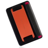 Sinjimoru Phone Grip Card Holder with Phone Stand, Stick on Wallet Functioning as Safety Card Holder for ID/IC Card Useful Leather Phone Stand and Phone Holder. Sinji Pouch B-Grip, Orange.
