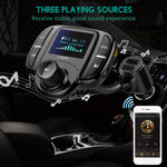 LASAR Bluetooth FM Transmitter,Wireless Radio Adapter Hands-Free Calling Car Kit QC3.0 and Smart Dual USB Port W 1.7” Display, Support USB Drive,AUX Input/Output, TF Card MP3 Player