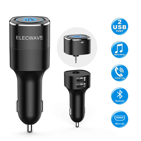 Bluetooth Receiver, Elecwave Bluetooth 4.2 Car Receiver & Wireless Audio Adapter for Music Streaming Car/Home Stereo Sound System - Hands-Free Car Aux Adapter Car Kits for Speaker, 3.5mm AUX in Only