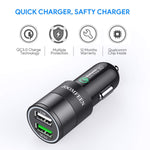 USB Type C Car Charger, JOOMFEEN Qualcomm Quick Charger 3.0+2.4A 30W Rapid Dual Port USB Car Charger Adapter with 3FT/1M USB C Cable for Samsung Galaxy Note 9/S9/S9 Plus,Note 8/S8/S8 Plus,LG G5,G6,V20