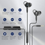 TaoTronics Active Noise Cancelling Headphones, Wired Earbuds in Ear Stereo Awareness Monitor Earphones with Microphone and Remote (15 Hours Playtime, 3.5mm Jack, Premium Aluminum Matte Black)