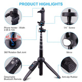 Selfie Stick Tripod Bluetooth, LATZZ 40 Inch Extendable Phone Tripod Monopod with Wireless Remote Shutter and Tripod Stand Compatible iPhone X/8/8P/7/7P/6/6P/Galaxy Note 8/S9+/S9, More