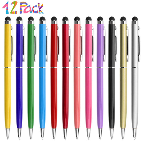 Stylus Pens innhom Stylus Pen for Touch Screens iPad iPhone Tablets Samsung Kindle and Black Ink Ballpoint Pens-2 in 1 Stylists Pens 12 Pack 1 Year Warranty