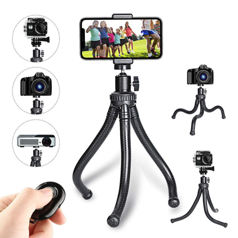 Leypin Flexible Phone Tripod,Portable and Adjustable Camera Stand Holder with Wireless Remote and Universal Clip 360°Rotating Suitable for iPhone, Android Phone, Camera, Sports Camera GoPro