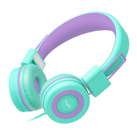 Elecder i37 Kids Headphones Children Girls Boys Teens Foldable Adjustable On Ear Headsets 3.5mm Jack Compatible iPad Cellphones Computer MP3/4 Kindle Airplane School Tablet Purple/Green