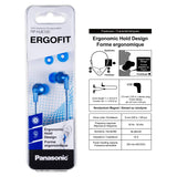 Panasonic ErgoFit in-Ear Earbud Headphones RP-HJE120-AA (Metallic Blue) Dynamic Crystal-Clear Sound, Ergonomic Comfort-Fit