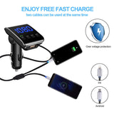 LUTU Bluetooth FM Transmitter for Car, Wireless Radio Adapter Car Kit with Fast Charging Cable 3.1A, Support TF Card Slot USB Flash Drive and Handsfree Calling (Silver)