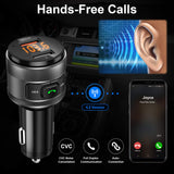 Bluetooth FM Transmitter for Car, Hestya QC3.0 Wireless in-Car FM Radio Transmitter Adapter with Hand-Free Calling, Dual USB Charger, Music Player