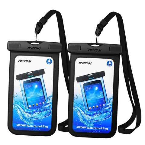 Mpow Universal Waterproof Case, IPX8 Waterproof Phone Pouch Dry Bag Compatible for iPhone Xs Max/Xs/Xr/X/8/8plus/7/7plus/6s/6/6s plus Galaxy s9/s8/s7 Note 9/8 Google Pixel HTC12 (Black 2-Pack)