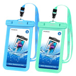 MoKo Waterproof Phone Pouch [2 Pack], Underwater Phone Case Dry Bag with Lanyard Compatible with iPhone X/Xs/Xr/Xs Max, 8/7/6s Plus, Samsung Galaxy S9/S8 Plus, S7 Edge, Note 9/8 - Blue + Green