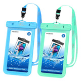 MoKo Waterproof Phone Pouch [2 Pack], Underwater Phone Case Dry Bag with Lanyard Compatible with iPhone X/Xs/Xr/Xs Max, 8/7/6s Plus, Samsung Galaxy S9/S8 Plus, S7 Edge, Note 9/8 - Blue + Green