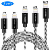 Phone Cable SHARLLEN 3FT/3FT/6FT/6FT/10FT Nylon Braided USB Charging&Syncing Cord Cell-Phone Charging Cable Compatible iPhone Charger XS/Max/XR/X/8 Plus/8/7/7Plus/6s P/6/6P/iPad White Black (5Pack)