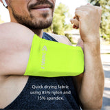 Phone Armband Sleeve: Running & Jogging High Visibility Cellphone Holder in Fluorescent Yellow Vis, Be Seen at Night. Reflective Gear & Safety Accessories for Women, Men & Kids Fits All Phones (MED)