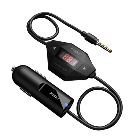 AUKEY FM Transmitter, Radio Adapter Car Kit with USB Car Charger, Compatible with iPhone 6 / 6 Plus / 6S / 6S Plus / Galaxy S8 / S8 Plus / S7 / S7 Edge