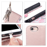 ULAK Flip Wallet Case for iPhone 6S & 6 with Kickstand Card Holder ID Slot and Hand Strap Shockproof Cover for Women for Apple iPhone 6s/6 4.7, Rose Gold Floral