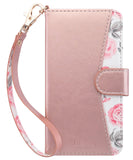ULAK Flip Wallet Case for iPhone 6S & 6 with Kickstand Card Holder ID Slot and Hand Strap Shockproof Cover for Women for Apple iPhone 6s/6 4.7, Rose Gold Floral