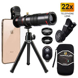 Cell Phone Camera Lens,Phone Photography Kit-Flexible Phone Tripod +Remote Shutter +4 in 1 Lens Kit-High Power 22X Monocular Telephoto Lens, Fisheye, Macro & Wide Angle Lens for Smartphone