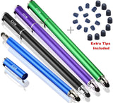 Bargains Depot Capacitive Stylus/Styli 2-in-1 Universal Touch Screen Pen for All Touch Screen Tablets/Cell Phones with 20 Extra Replaceable Soft Rubber Tips (4 Pieces, Black/Blue/Purple/Green)