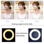 10" Selfie Ring Light 3200K-6500K for Webcam YouTube Video and Makeup,Dimmable LED Camera Light with Adjustable Tripod Stand,Mirror Cell Phone Holder Desktop LED Lamp