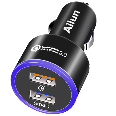 Ailun Fast Car Charger,Qualcomm Quick Charge 3.0 Adapter,Dual USB Port 35W,for Mobile Device,Compatible with iPhone X/Xs/XR/Xs Max /8/8Plus/7,6 6s, Galaxy s10 s10plus,S9 S9+ [Blue Light]