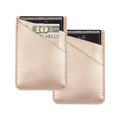 uCOLOR Two Pack Phone Card Holder PU Leather Rose Gold Wallet Pocket Credit Card ID Case Pouch 3M Adhesive Sticker on Phone Samsung Galaxy Android Smartphones(fit for 4.7" Phone or Above)