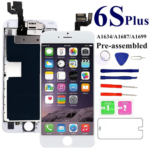 for iPhone 6S Plus Screen Replacement 5.5 inch- White, with Front Camera, Earspeaker - MAFIX Full Assembly LCD Display Digitizer 3D Touch Screen Kit with Repair Tools and Glass Protector
