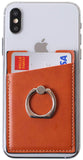 ARASO PU Leather Cell Phone Card Holder with Ring Grip Stand, Adhesive Sticker Back Slim Stick On Card ID Holder Wallet for Cellphones (Brown)
