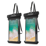 ProCase Universal Waterproof Case Cellphone Dry Bag Pouch for iPhone Xs Max XR XS X 8 7 6S Plus, Galaxy S10 Plus S10 S10e S9 S8 +/Note 9, Pixel 3 XL HTC LG Sony Moto up to 6.5" -2 Pack, Black