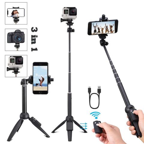 Portable 40 Inch Universal Selfie Stick, Selfie Stick Tripod with Wireless Remote, Extendable Mini Aluminum Alloy Handheld Monopod Phone Tripod Compatible with iPhone Samsung DSLR GoPro