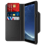 Maxboost Note 8 Wallet Case [Folio Style] [Stand Feature] mWallet Series for Samsung Galaxy Note8 (2017) [Black] Protective Credit Card Leather Flip Cover [Card Slot + Side Pocket] Magnetic Closure