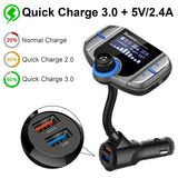 (Upgraded Version) Sumind Car Bluetooth FM Transmitter, Wireless Radio Adapter Hands-Free Kit with 1.7 Inch Display, QC3.0 and Smart 2.4A USB Ports, AUX Output, TF Card Mp3 Player(Silver Grey)