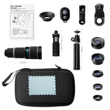 Phone-Lens-Kit with Tripod+Remote Shutter,6 in 1 Camera Lens for iPhone-18X Telephoto Lens+Wide Angle& Macro Lens+Fisheye+2X Lens+CPL, for Most Smart-Phone