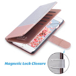 ULAK Flip Wallet Case for iPhone 8 Plus/iPhone 7 Plus, PU Leather Case with Multi Credit Card Holders Pockets Folio Magnetic Closure Cover for Apple iPhone 7 Plus/ 8 Plus, Rose Gold/Minimal Stripes