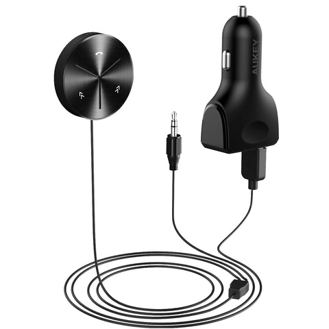 AUKEY Bluetooth Receiver Car Kit with 3-Port USB Car Charger, Magnetic Base, and Built-In Microphone for iPhones, Samsung Phones, Tablets, and More