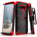 Samsung Galaxy S8 Case, Zizo [Bolt Series] w/ [Galaxy S8 Screen Protector] Kickstand [12 ft. Military Grade Drop Tested] Holster Belt Clip - Galaxy S8 Black/Red