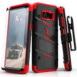 Samsung Galaxy S8 Case, Zizo [Bolt Series] w/ [Galaxy S8 Screen Protector] Kickstand [12 ft. Military Grade Drop Tested] Holster Belt Clip - Galaxy S8 Black/Red